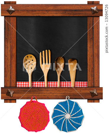 Empty Blackboard with Kitchen Utensils 13094726