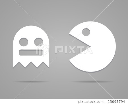 Paper Pacman, ghosts, 8bit retro game icons set. Vector illustration. EPS 10 13095794