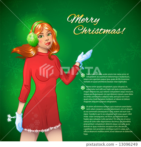 Merry Christmas vector illustration of young girl with snowflakes Merry Christmas vector illustration of young girl with snowflakes 13096249