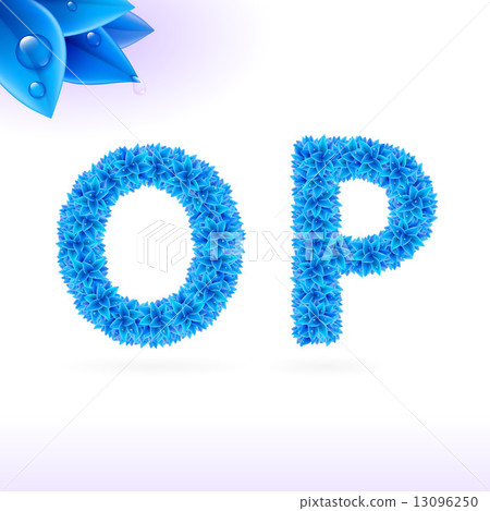 Sans serif font with blue leaf decoration Sans serif font with blue leaf decoration 13096250