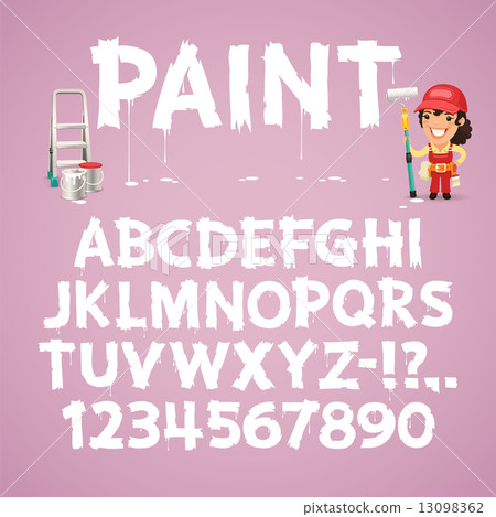 Set of Letters and Numbers Painted on a Wall Set of Letters and Numbers Painted on a Wall 13098362