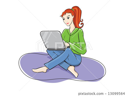 Happy woman girl sitting online on laptop computer 13099564