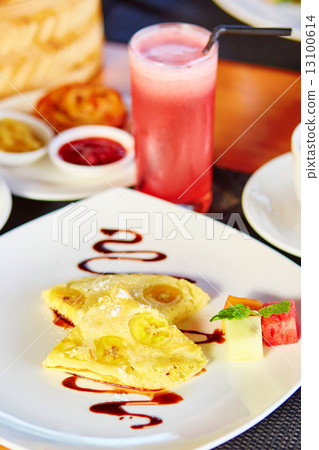 Balinese banana pancake and watermelon juice Balinese banana pancake and watermelon juice 13100614