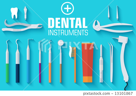flat dental instruments set design concept background. Vector il 13101867
