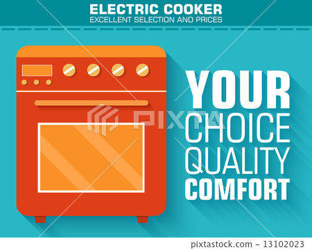 Flat gas stove with the slogan on the background with long shado 13102023