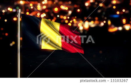 Belgium National Flag City Light Night Bokeh Background 3D 13103267