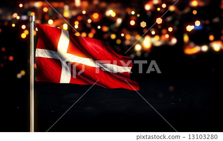 Denmark National Flag City Light Night Bokeh Background 3D 13103280