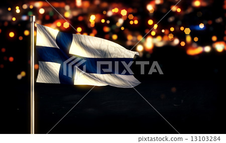 Finland National Flag City Light Night Bokeh Background 3D 13103284