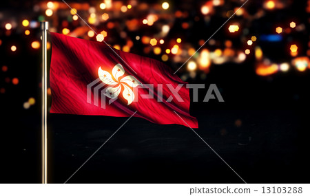 Hongkong National Flag City Light Night Bokeh Background 3D 13103288