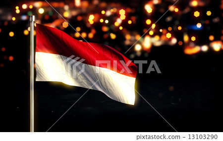 Indonesia Monaco National Flag City Light Night Bokeh Background 3D 13103290
