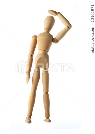 mannequin old wooden dummy look up someone isolated on white 13103971