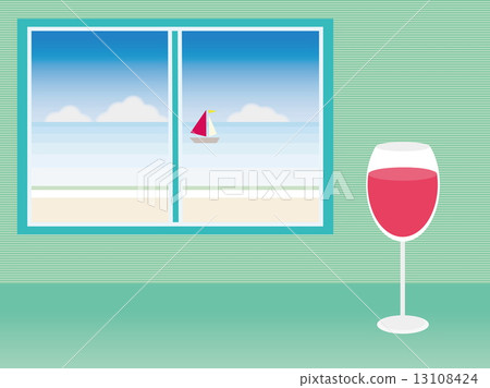 Window Sea Landscape Red Wine 13108424