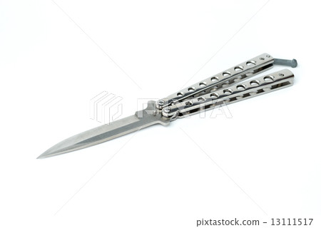 Steel butterfly knife (balisong) on white background Steel butterfly knife (balisong) on white background 13111517