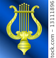 Vector image of vintage gold musical instrument lyre decorated with ornament 13111896