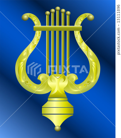 Vector image of vintage gold musical instrument lyre decorated with ornament Vector image of vintage gold musical instrument lyre decorated with ornament 13111896
