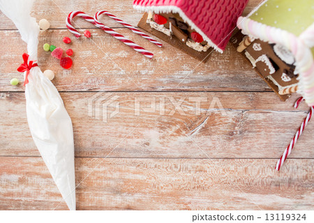 closeup of beautiful gingerbread houses at home closeup of beautiful gingerbread houses at home 13119324
