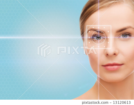 beautiful young woman with laser light lines 13120613