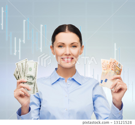 businesswoman with dollar and euro cash money 13121528