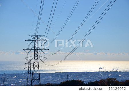 High-voltage electric tower and Suruga Bay High-voltage electric tower and Suruga Bay 13124052