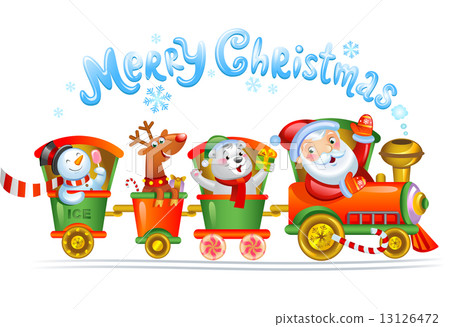 Toy train with reindeer, bear and snowman. 13126472