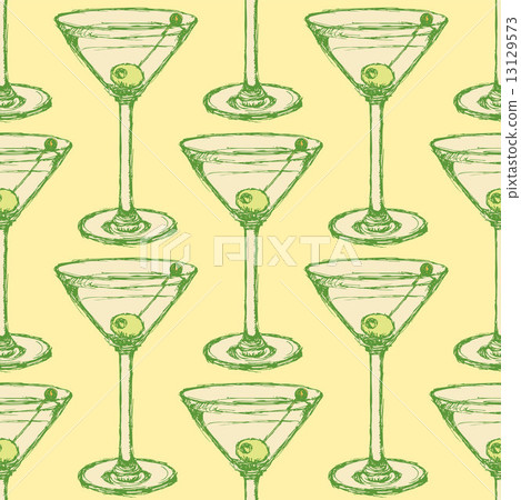 Sketch martini glass with olive in vintage style 13129573