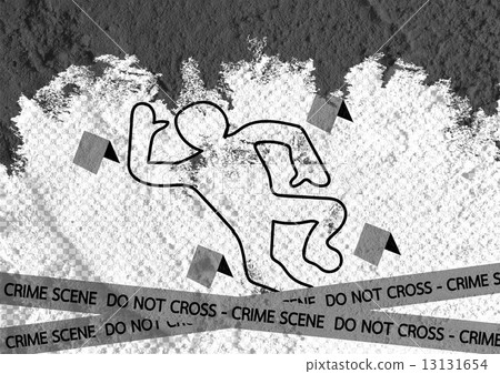 Crime scene danger tapes illustration on wall texture background 13131654