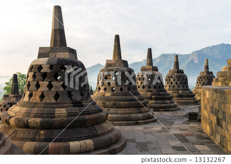Borobudur temple stupa row in Indonesia 13132267