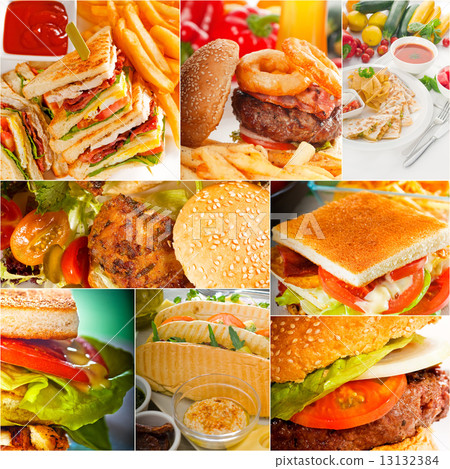 burgers and sandwiches collection on a collage burgers and sandwiches collection on a collage 13132384
