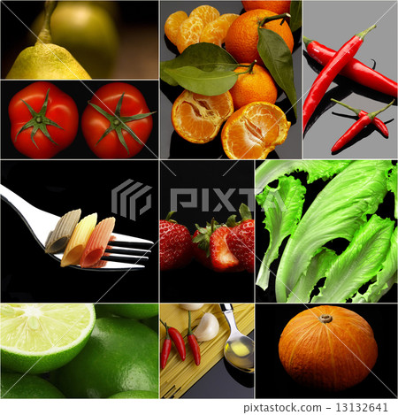 Organic Vegetarian Vegan food collage  dark 13132641