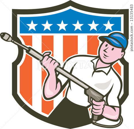Pressure Washer Water Blaster USA Flag Cartoon 13135483