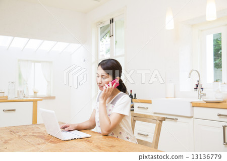 中間女性電腦電話 中間女性電腦電話 13136779