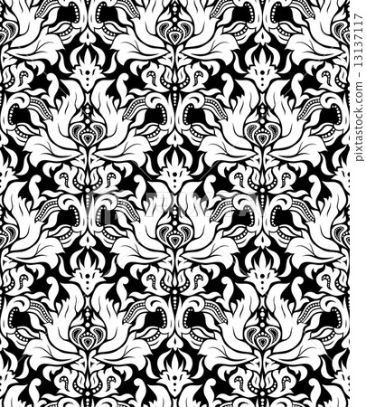 Vector. Seamless monochrome damask vintage pattern. 13137117