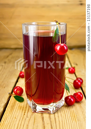 Compote cherry in tall glass on board Compote cherry in tall glass on board 13137198