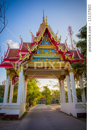 Golden gate of buddhist monasyery in Samui, Thailand 13137805
