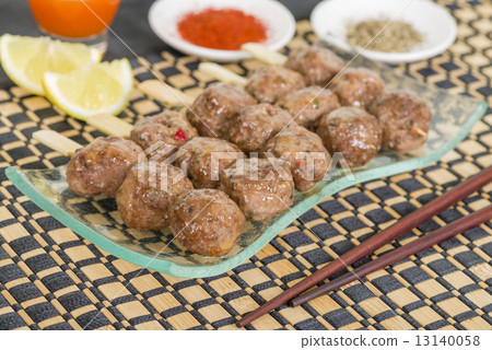 Tsukune - Japanese chicken yakitori meatballs Tsukune - Japanese chicken yakitori meatballs 13140058