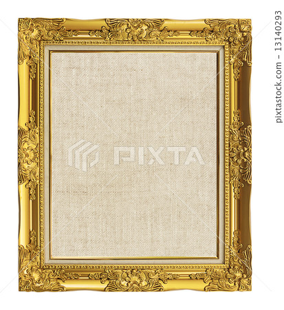 old golden frame with empty grunge linen canvas for your picture old golden frame with empty grunge linen canvas for your picture 13140293