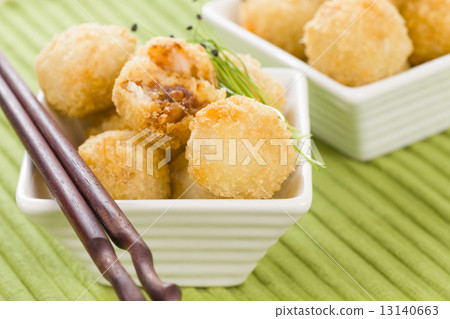 Katsu Chicken Balls - Japanese style breaded and deep fried rice balls filled with chicken curry. Katsu Chicken Balls - Japanese style breaded and deep fried rice balls filled with chicken curry. 13140663