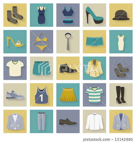 Clothing and shoes flat icons set with shadows Clothing and shoes flat icons set with shadows 13142980