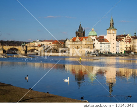 Prague and its old houses, Vltava river and bridges 13143348