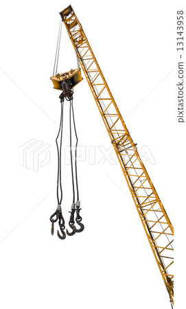 crane boom with lifting hooks isolated on white crane boom with lifting hooks isolated on white 13143958