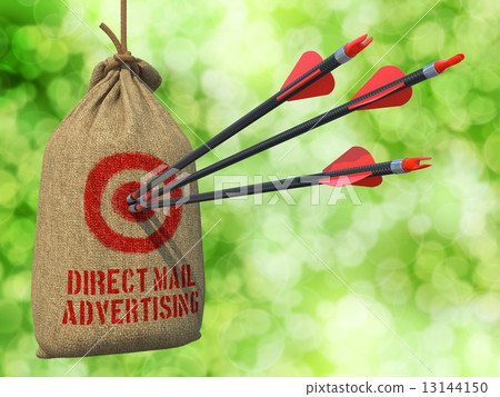Direct Mail Advertising - Arrows Hit in Red Target. 13144150