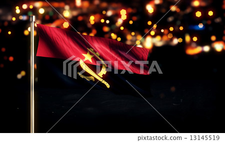 Angola National Flag City Light Night Bokeh Background 3D 13145519