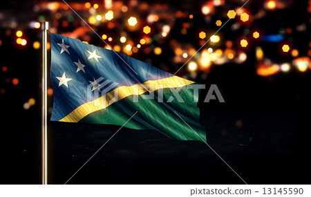 Solomon Islands National Flag City Light Night Bokeh Background 3D 13145590