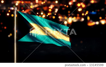 Bahamas National Flag City Light Night Bokeh Background 3D 13145599
