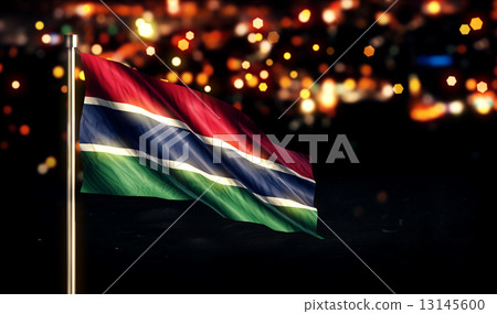 Gambia National Flag City Light Night Bokeh Background 3D 13145600
