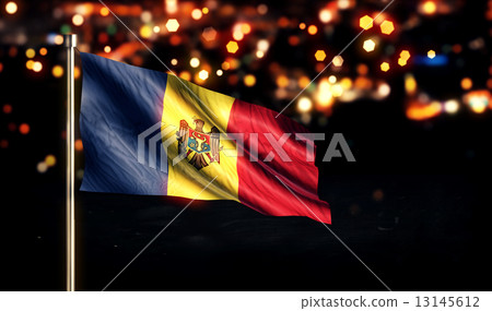 Moldova National Flag City Light Night Bokeh Background 3D 13145612