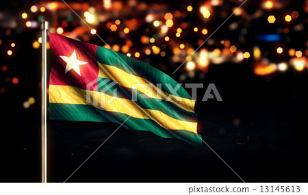 Togo National Flag City Light Night Bokeh Background 3D 13145613