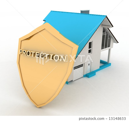 3d illustration. Home insurance protection, a shield and a house 13148633