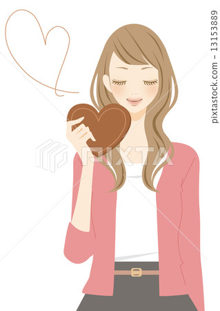 一個心形巧克力微笑的女人 13153889