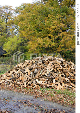 Many chipped fire wood 13154697